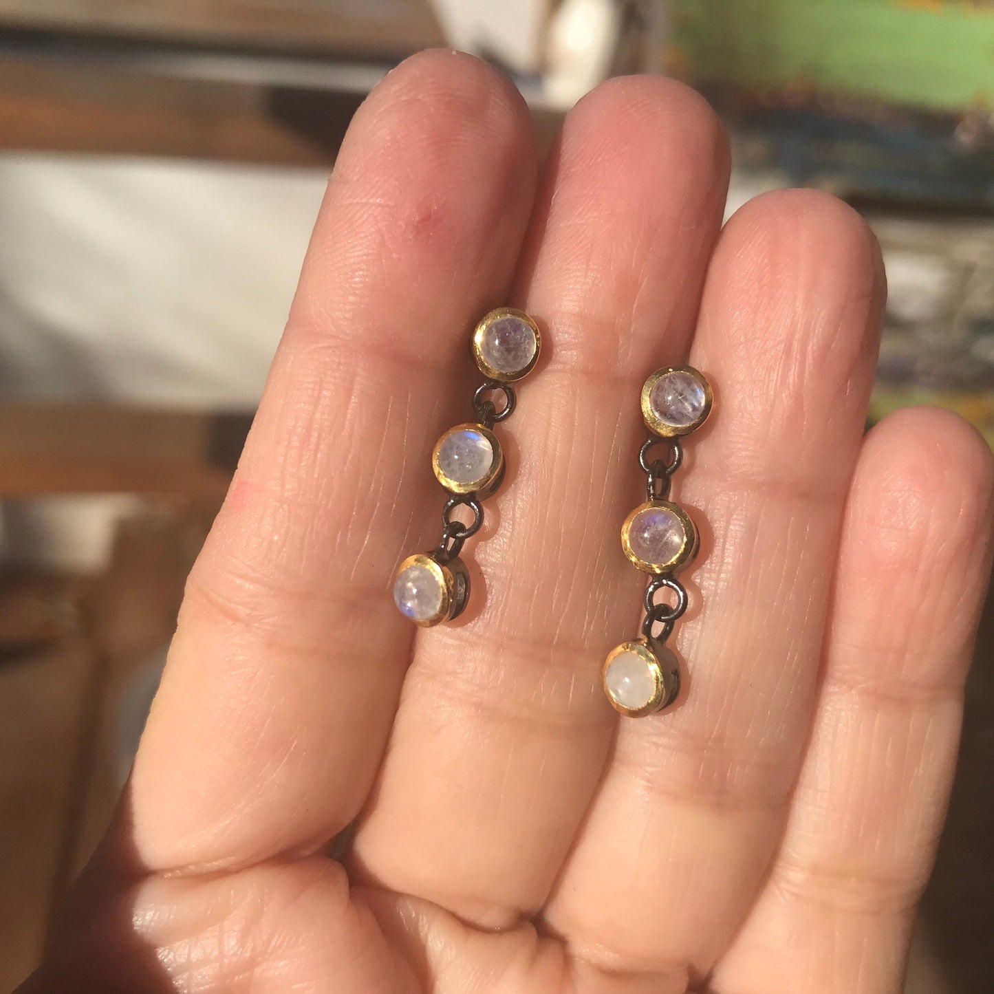Sterling Silver natural moonstone dangle  earrings