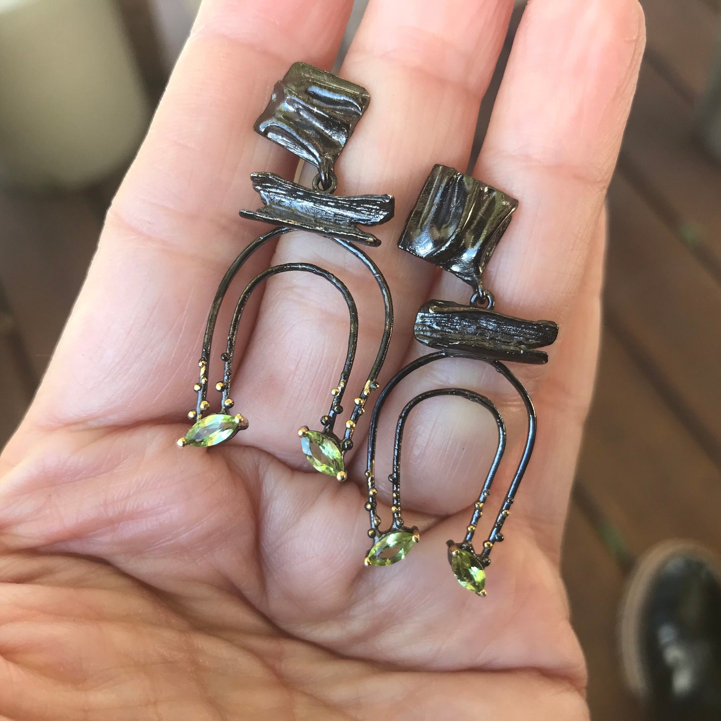 Sterling Silver Peridot natural art Dangle Earrings