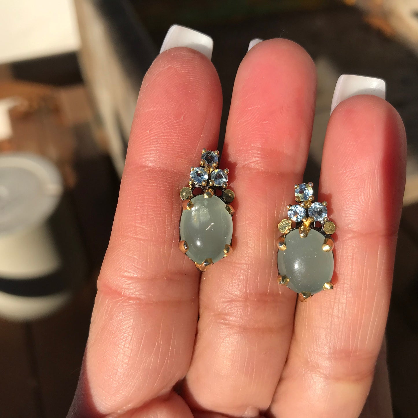 Sterling silver Natural Aquamarine blue topaz post Earrings