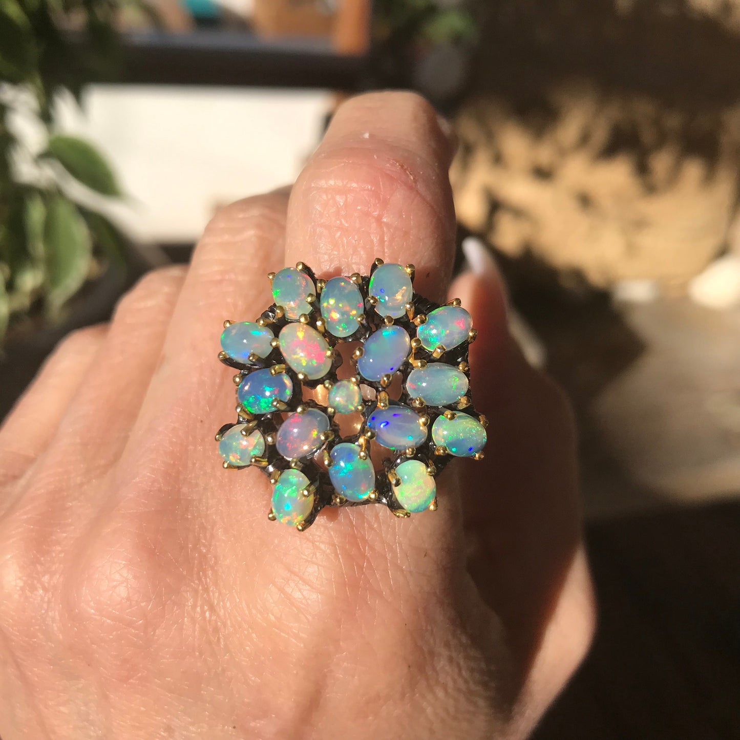 Sterling Silver Fire opal cluster statement Ring 9