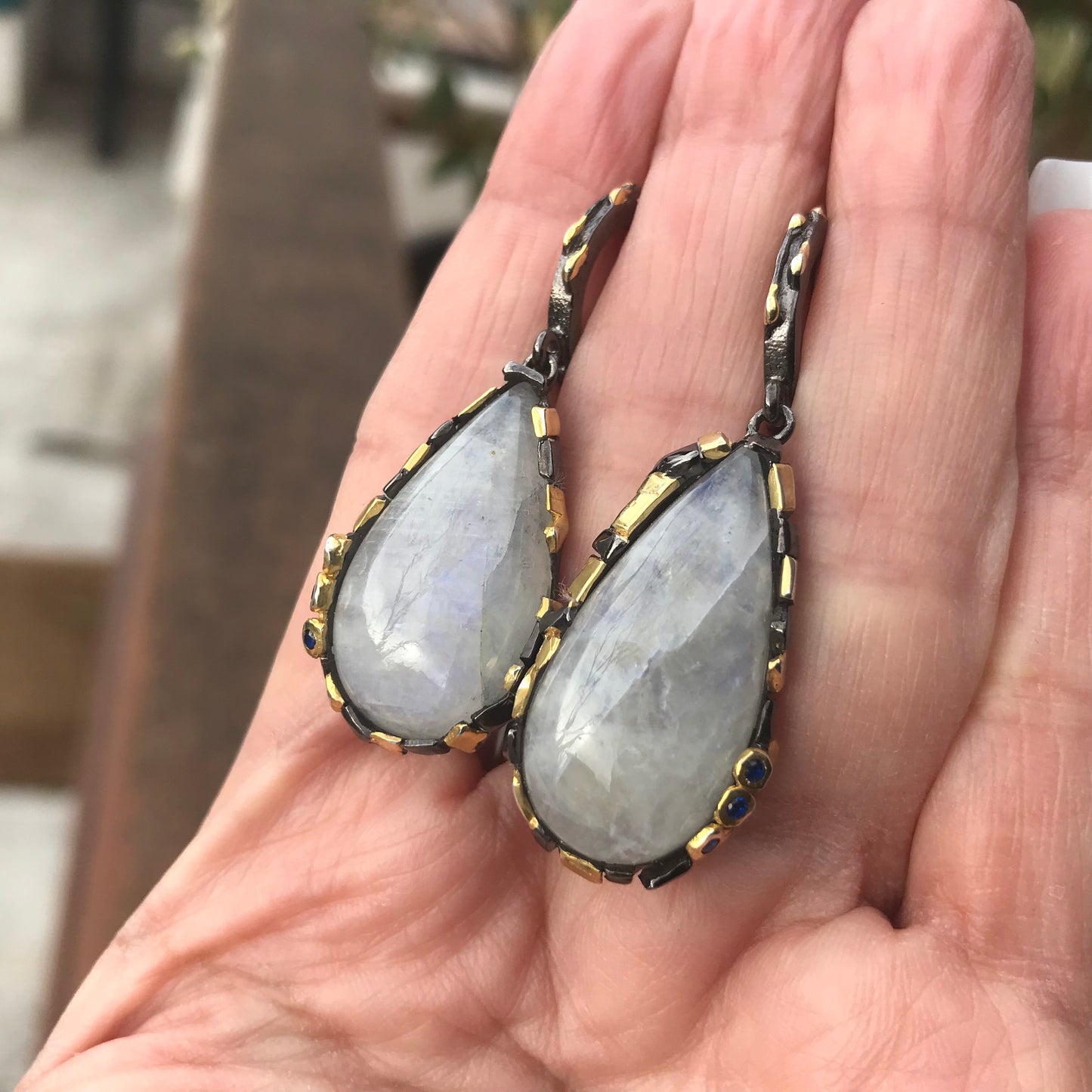 Sterling Silver Moonstone statement modernist pear shape earrings