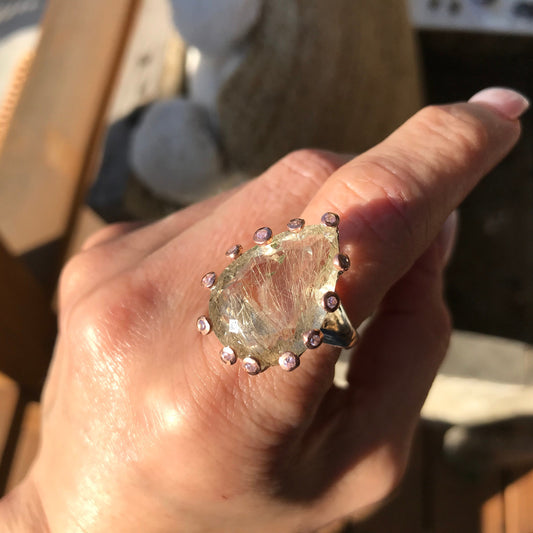 925 sterling silver rutilated quartz organic art  ring 9