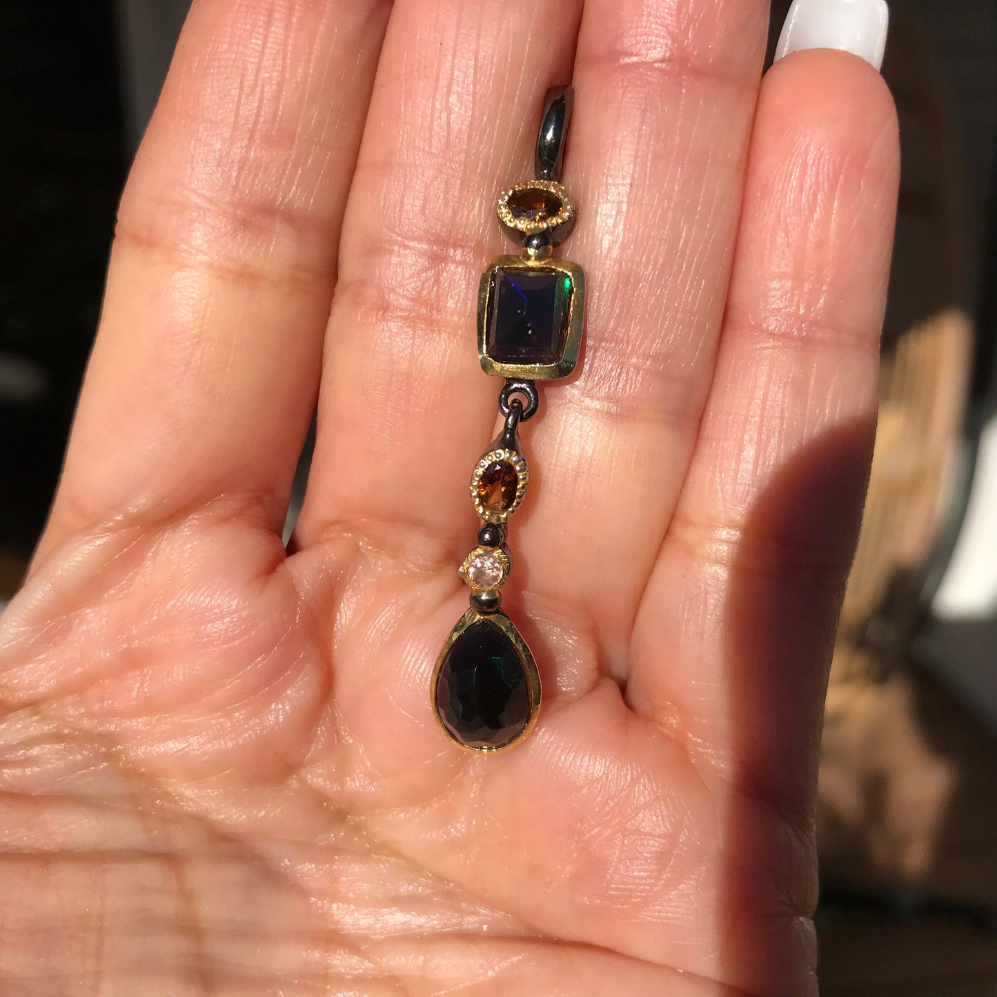 Natural black  Rainbow opal Sterling Silver  pendant for Necklace