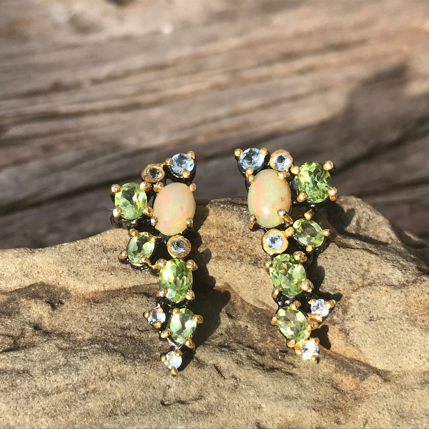 Sterling Silver Rainbow Natural Opal topaz peridot stud earrings