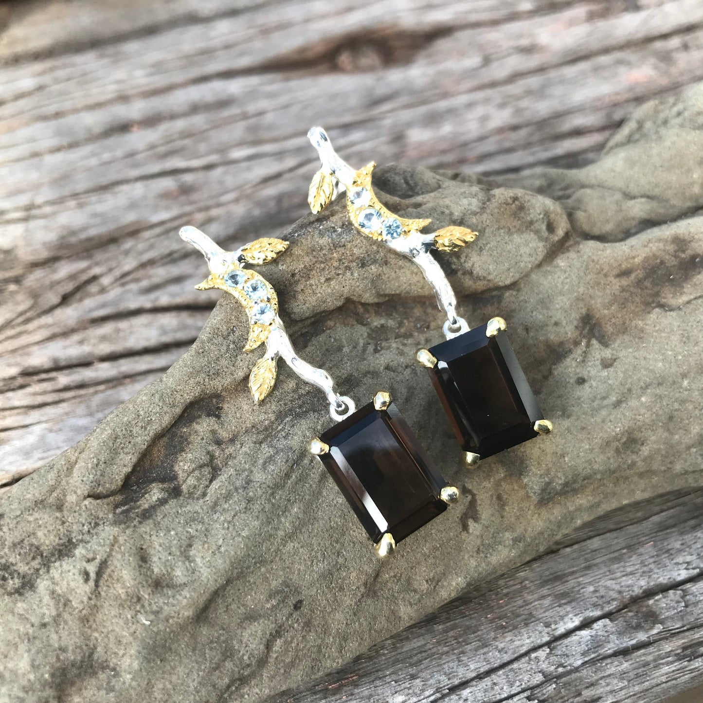 Sterling silver Smokey quartz star topaz natural dangle earrings