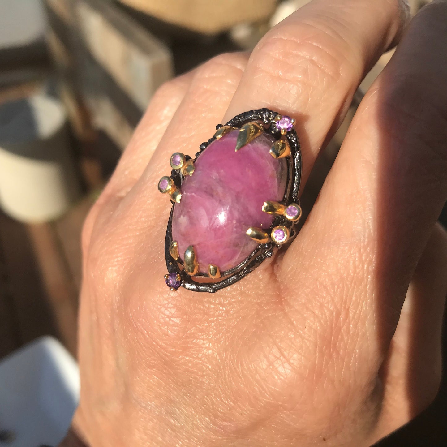 Sterling silver Exquisite Natural ruby amethyst  statement Ring 9