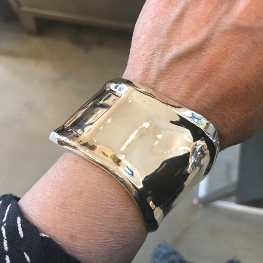 Sterling Silver Modernist Abstract asymmetrical Cuff Bracelet