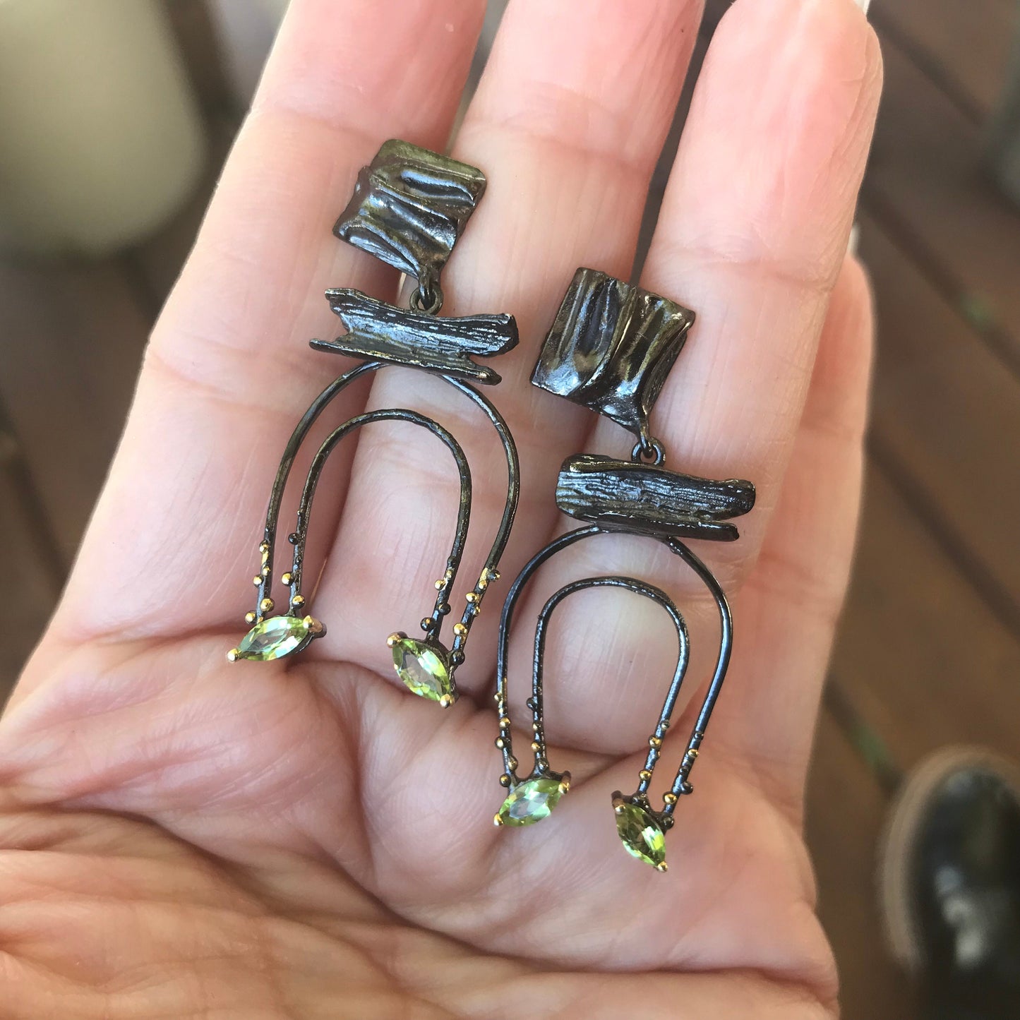 Sterling Silver Peridot natural art Dangle Earrings
