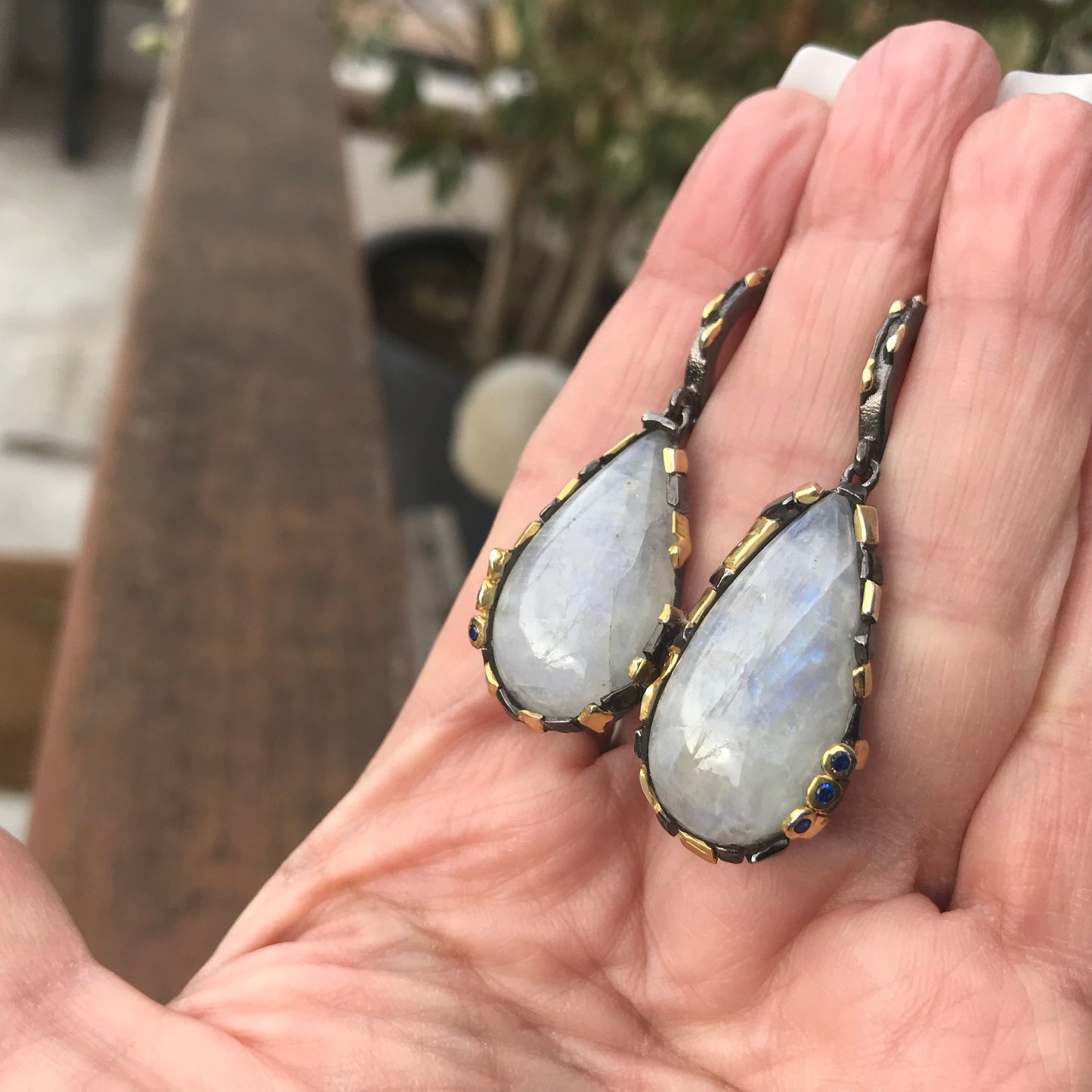 Sterling Silver Moonstone statement modernist pear shape earrings