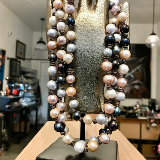Natural cultivated pearls multi color pastel long pearl necklace