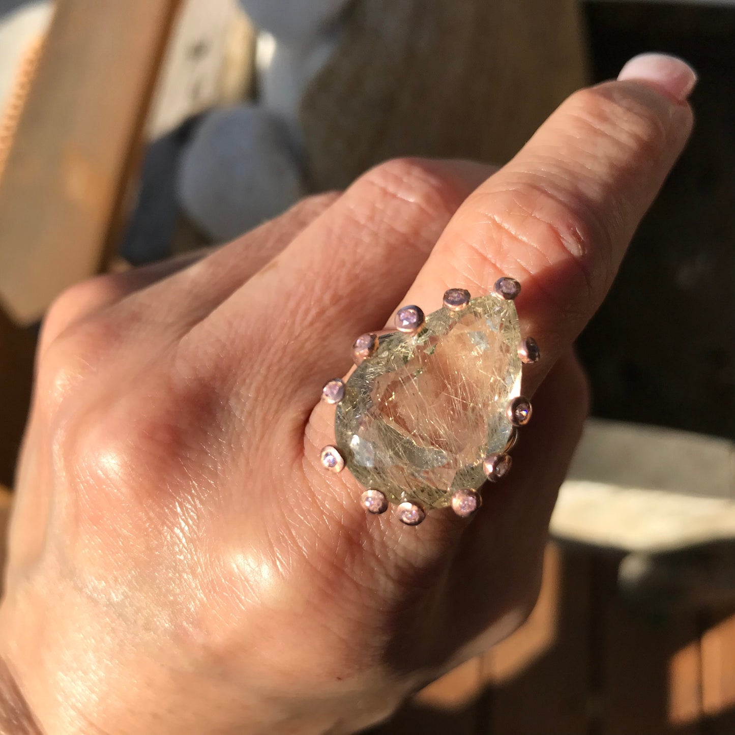 925 sterling silver rutilated quartz organic art  ring 9