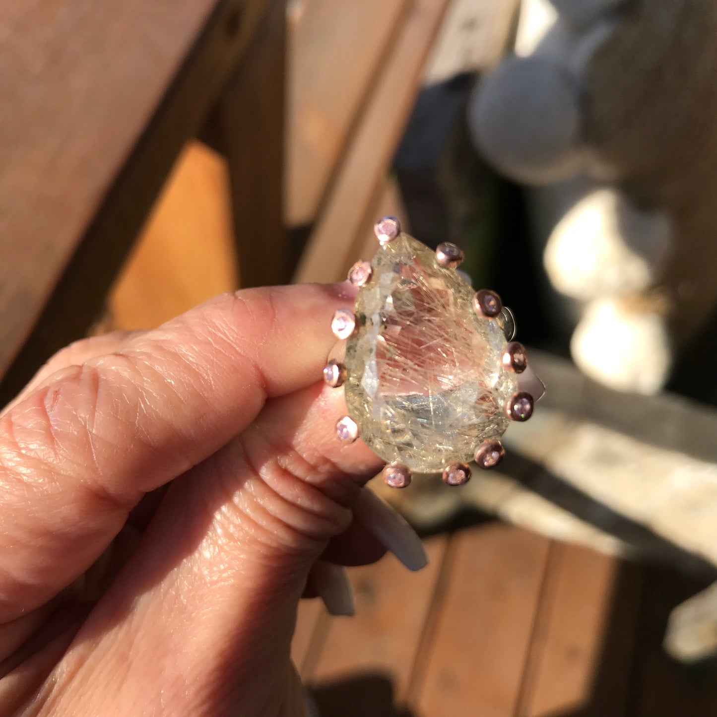 925 sterling silver rutilated quartz organic art  ring 9
