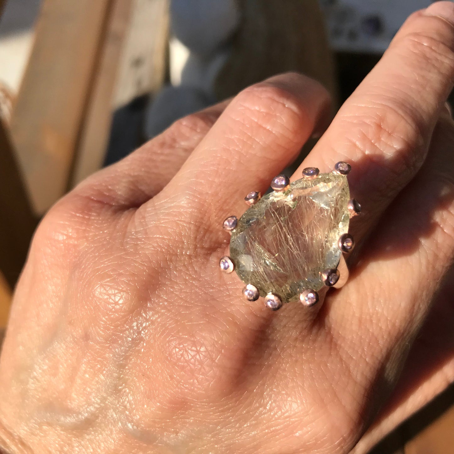 925 sterling silver rutilated quartz organic art  ring 9