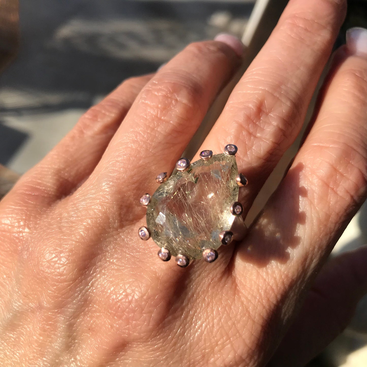 925 sterling silver rutilated quartz organic art  ring 9