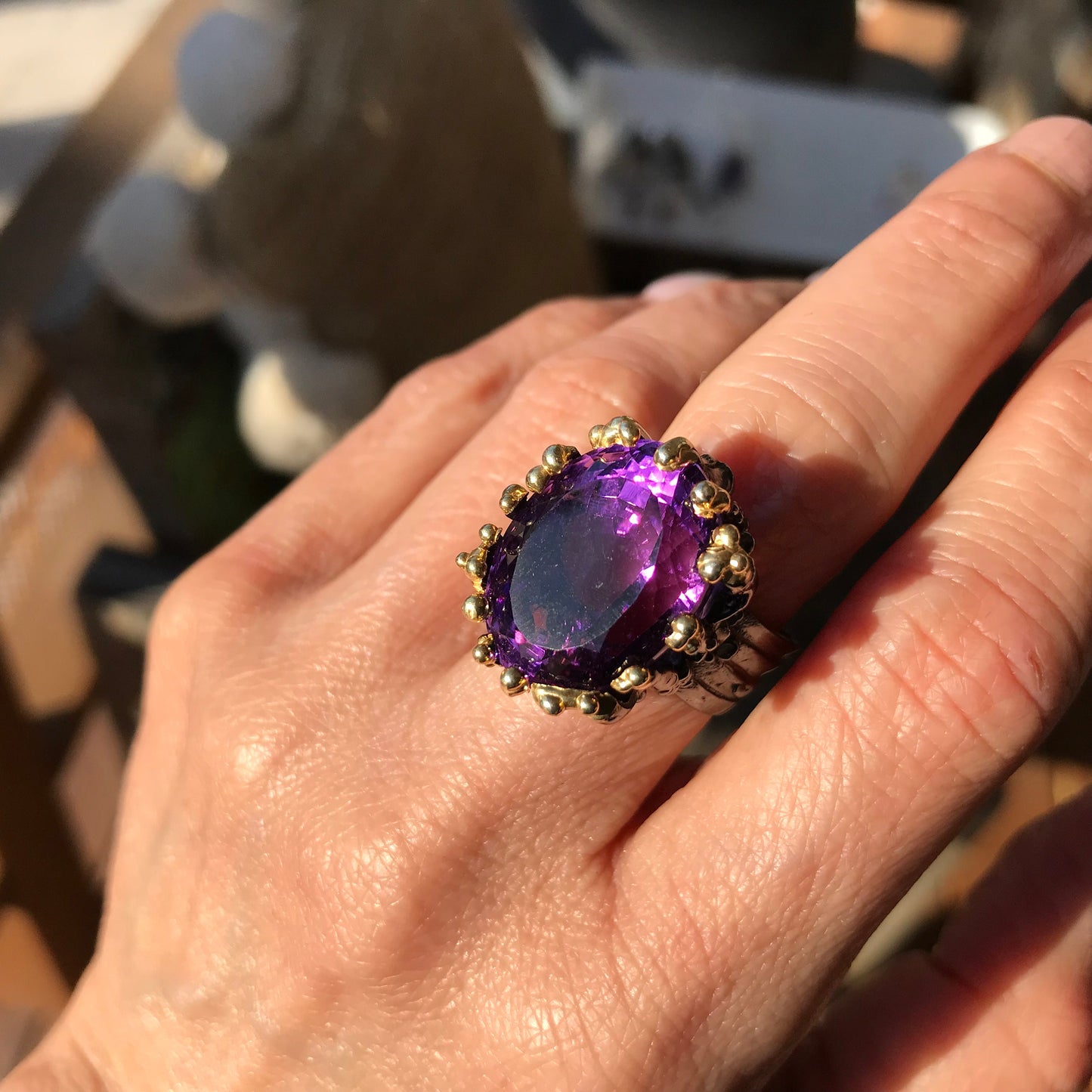 Sterling Silver Statement solitaire Amethyst organic Ring 7.5