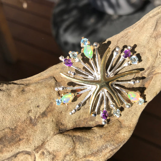 Natural fire  opal Sterling Silver pendant for Necklace starfish