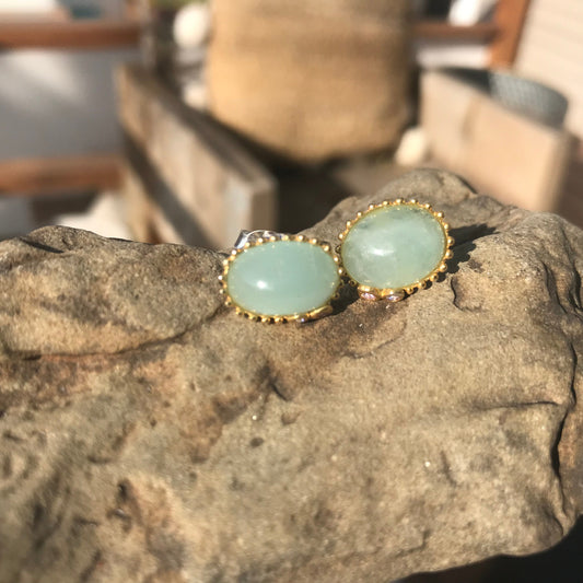 Sterling silver Natural Aquamarine stud handmade Earrings