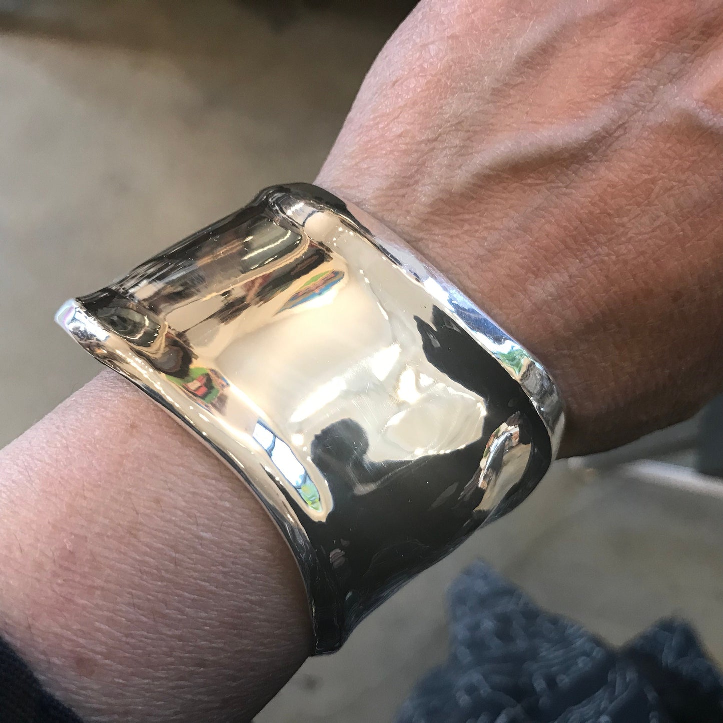 Sterling Silver Modernist Abstract asymmetrical bone Cuff Bracelet