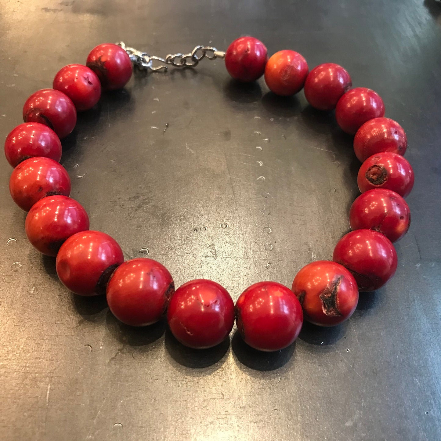 sterling silver Statement Natural Red Coral Oversize Coral bead Necklace Collar