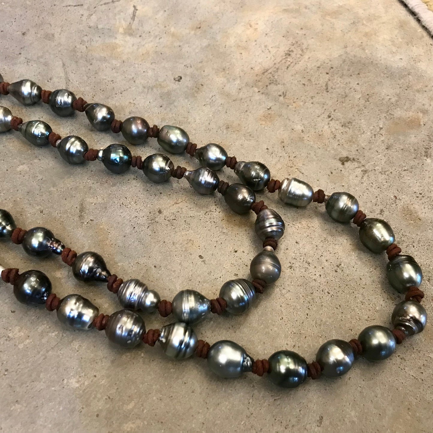 Natural Tahitian  pearls black gray long 64” long  pearl necklace