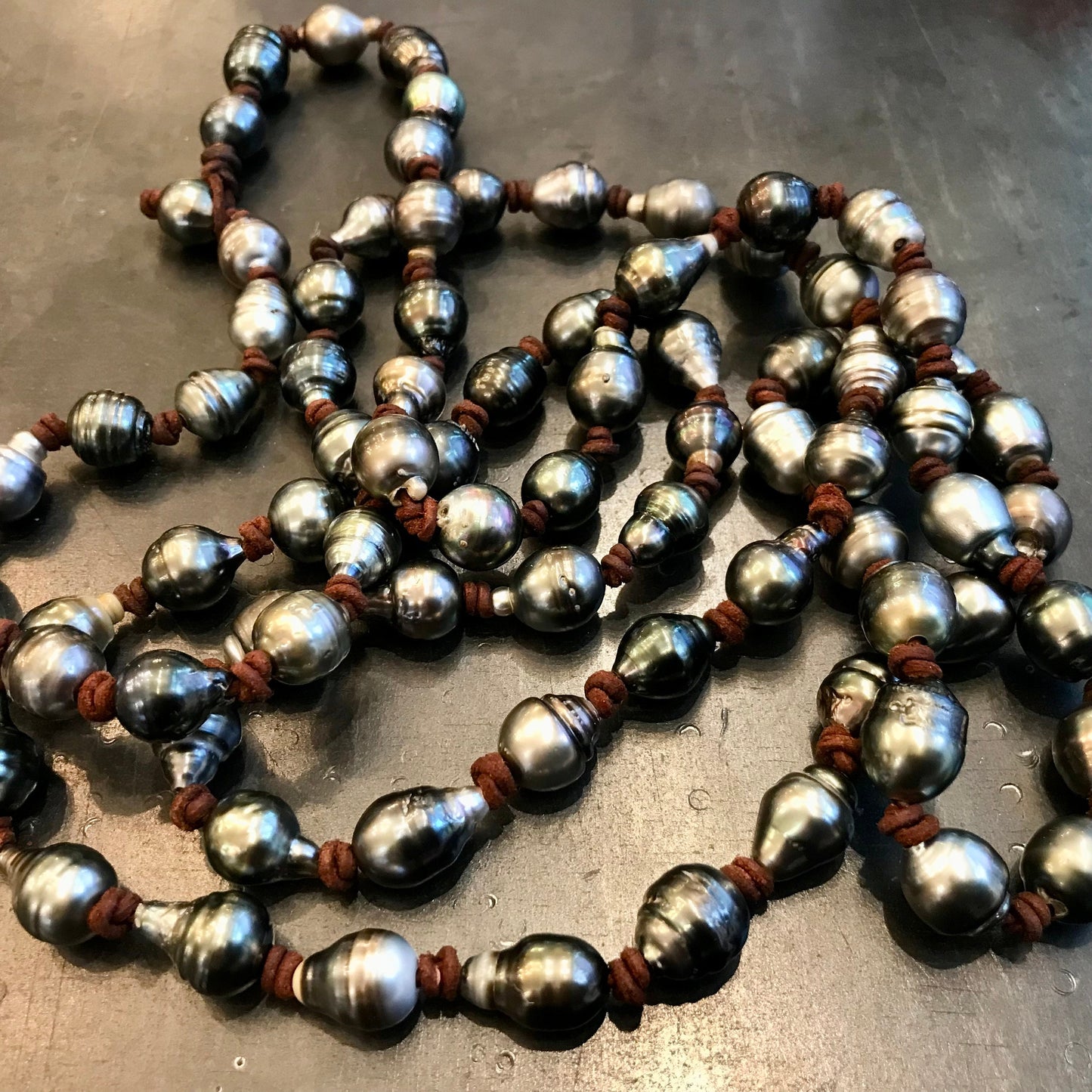 Natural Tahitian  pearls black gray long 64” long  pearl necklace