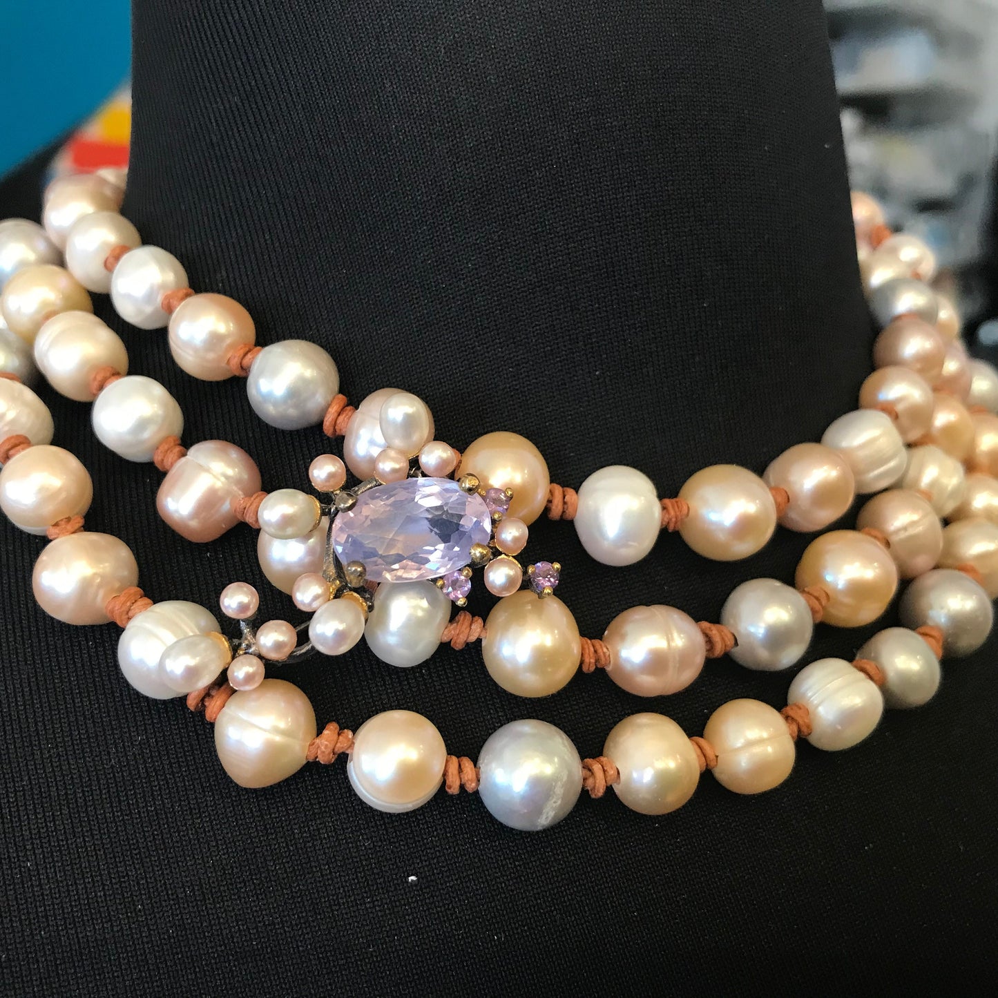 Natural pearls multi color pastel long pearl necklace