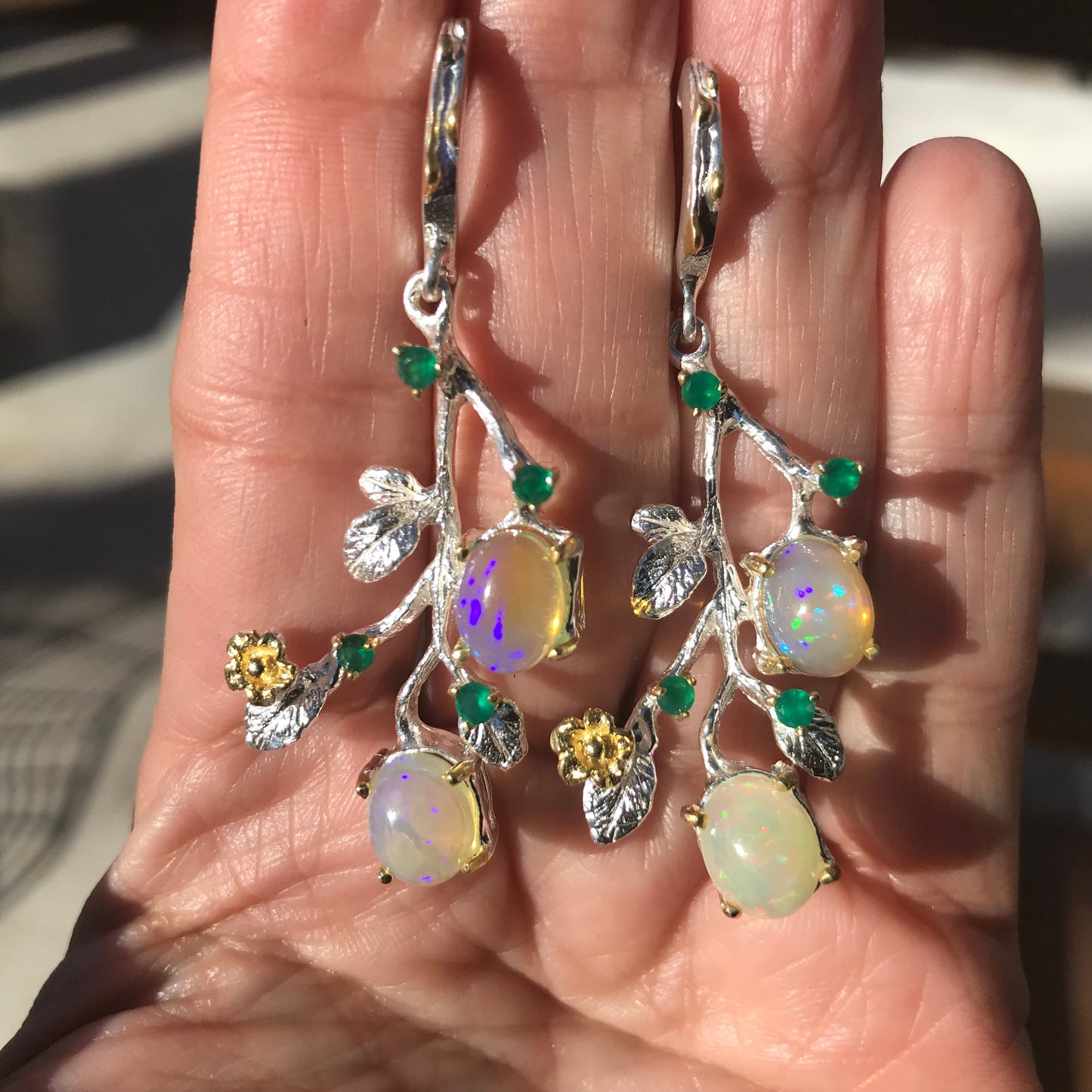 Sterling Silver fire opal  earrings Natural  art to wear