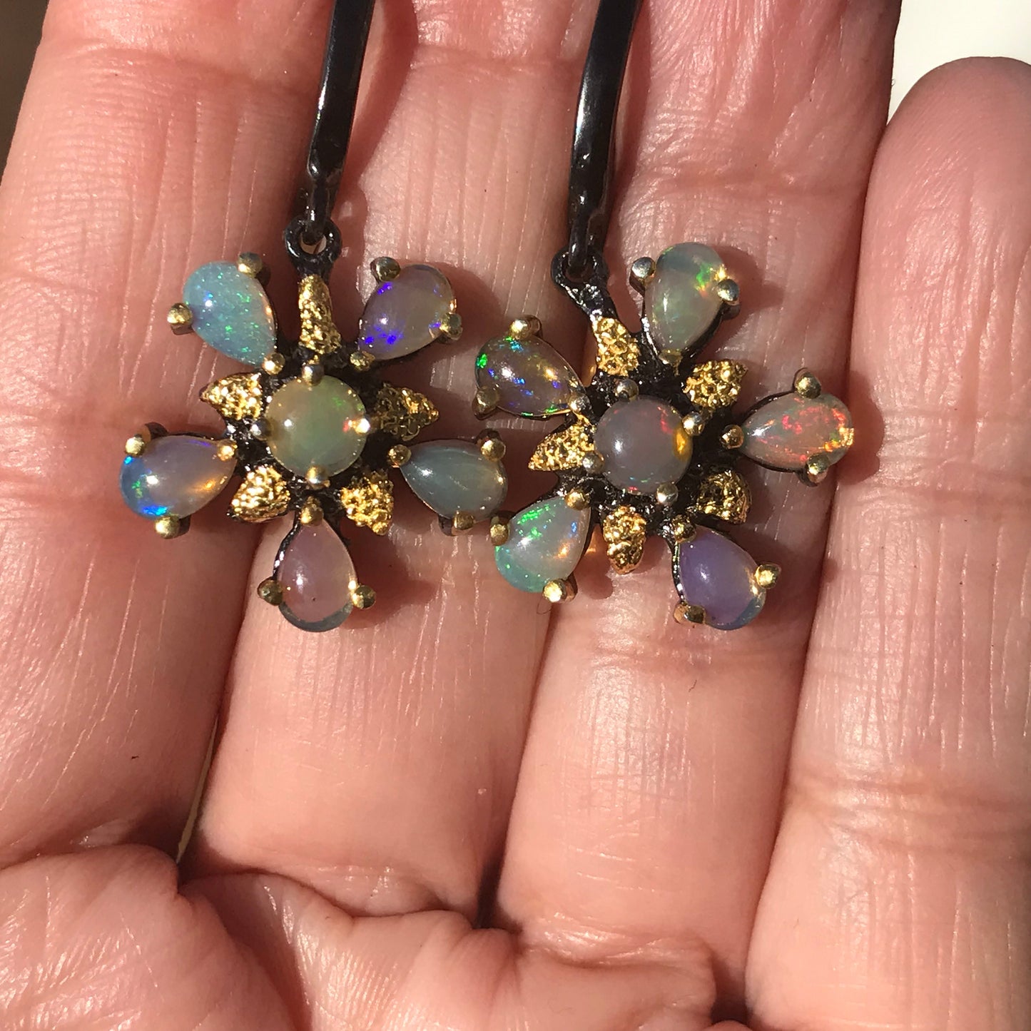 sterling silverNatural opals natural art earrings floral