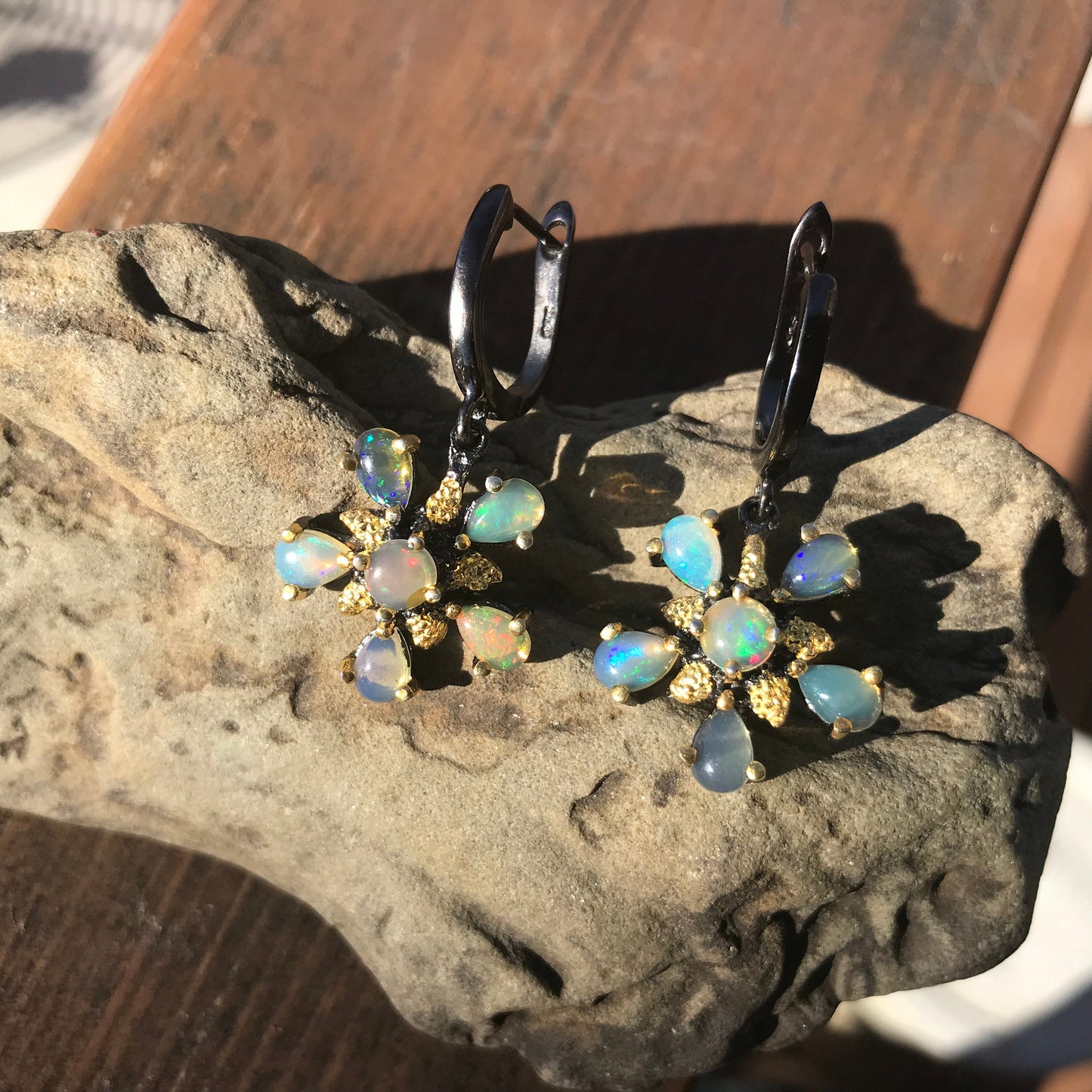 sterling silverNatural opals natural art earrings floral