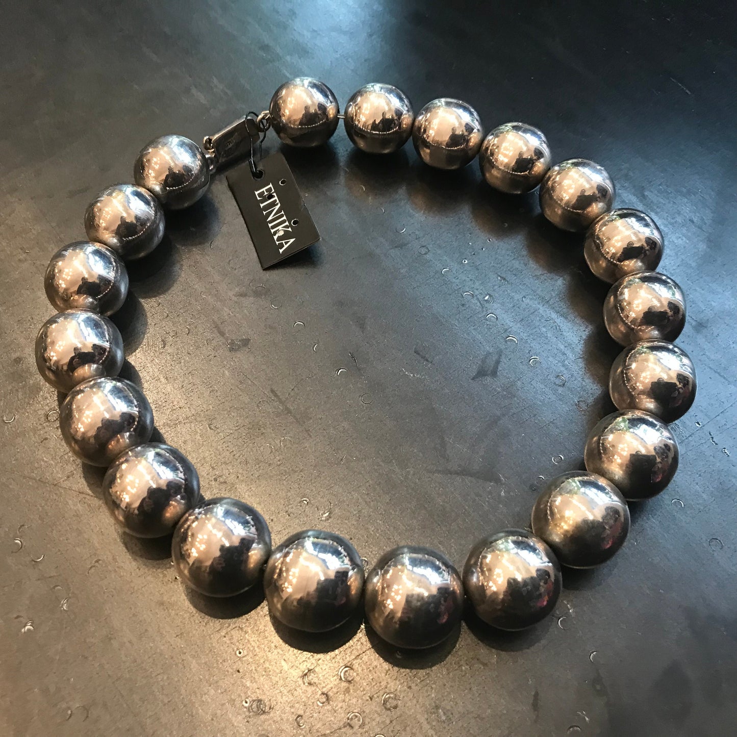Sterling silver vintage 20mm bench bead necklace collar vintage Taxco
