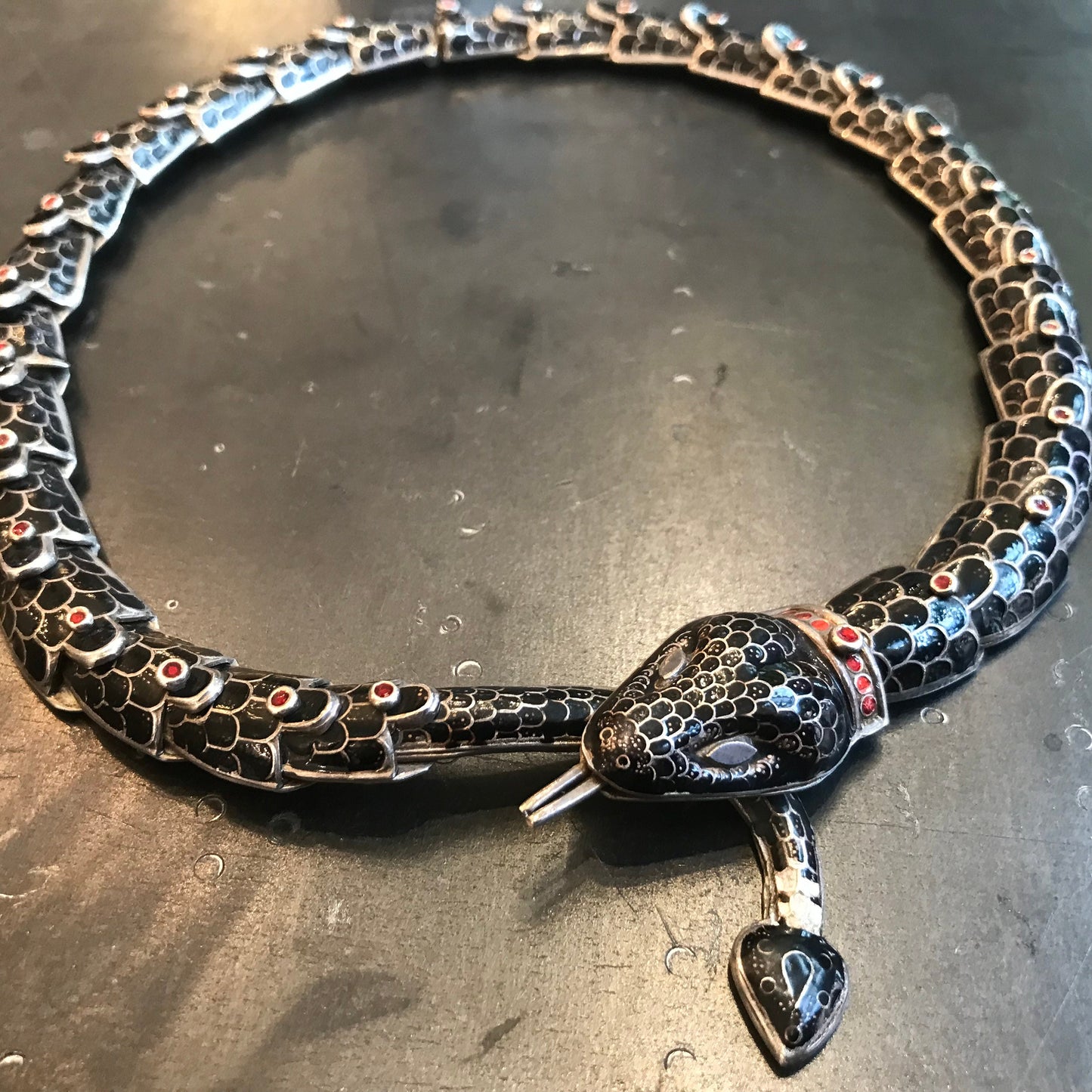 Sterling silver snake Taxco vintage enamel snake collar necklace