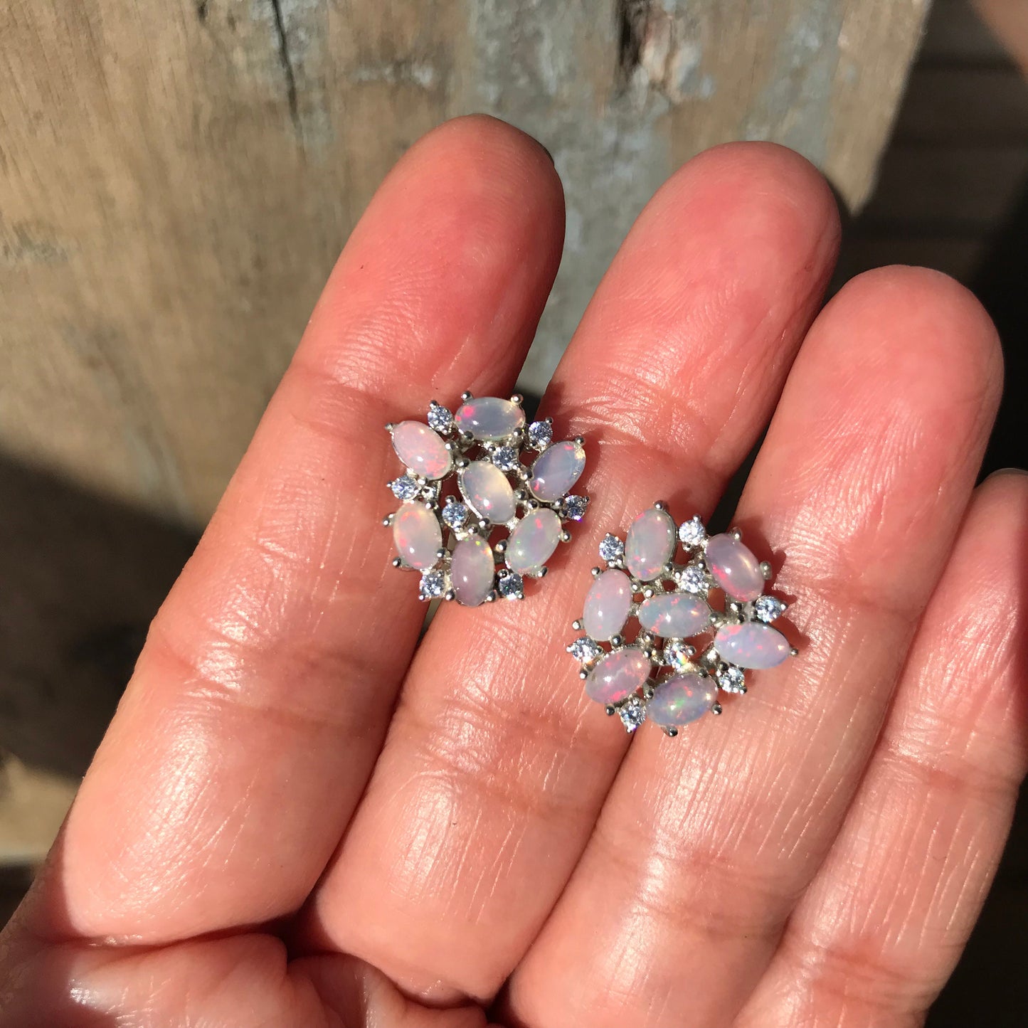 sterling silver natural Rainbow Natural Opal  stud earrings