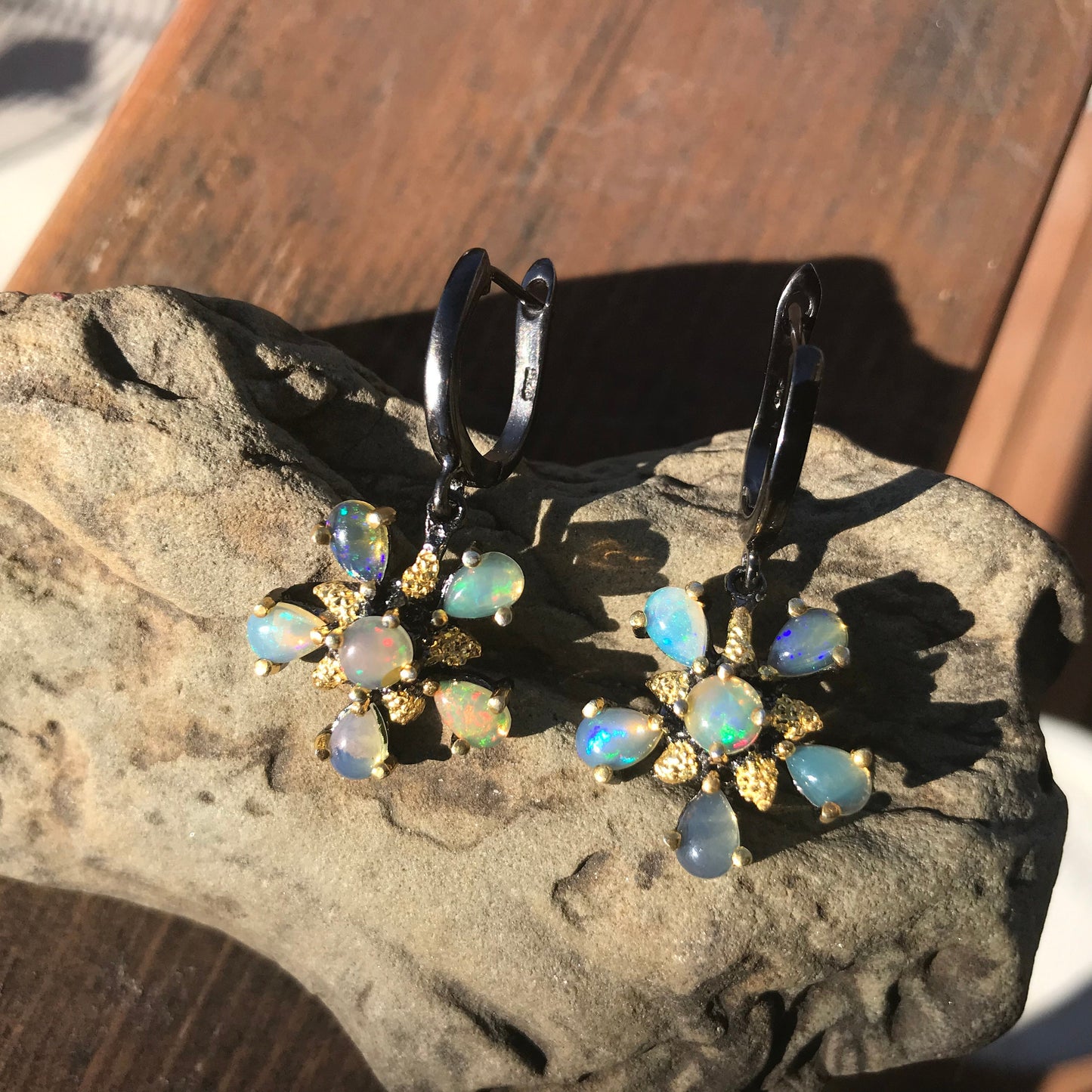 sterling silverNatural opals natural art earrings floral