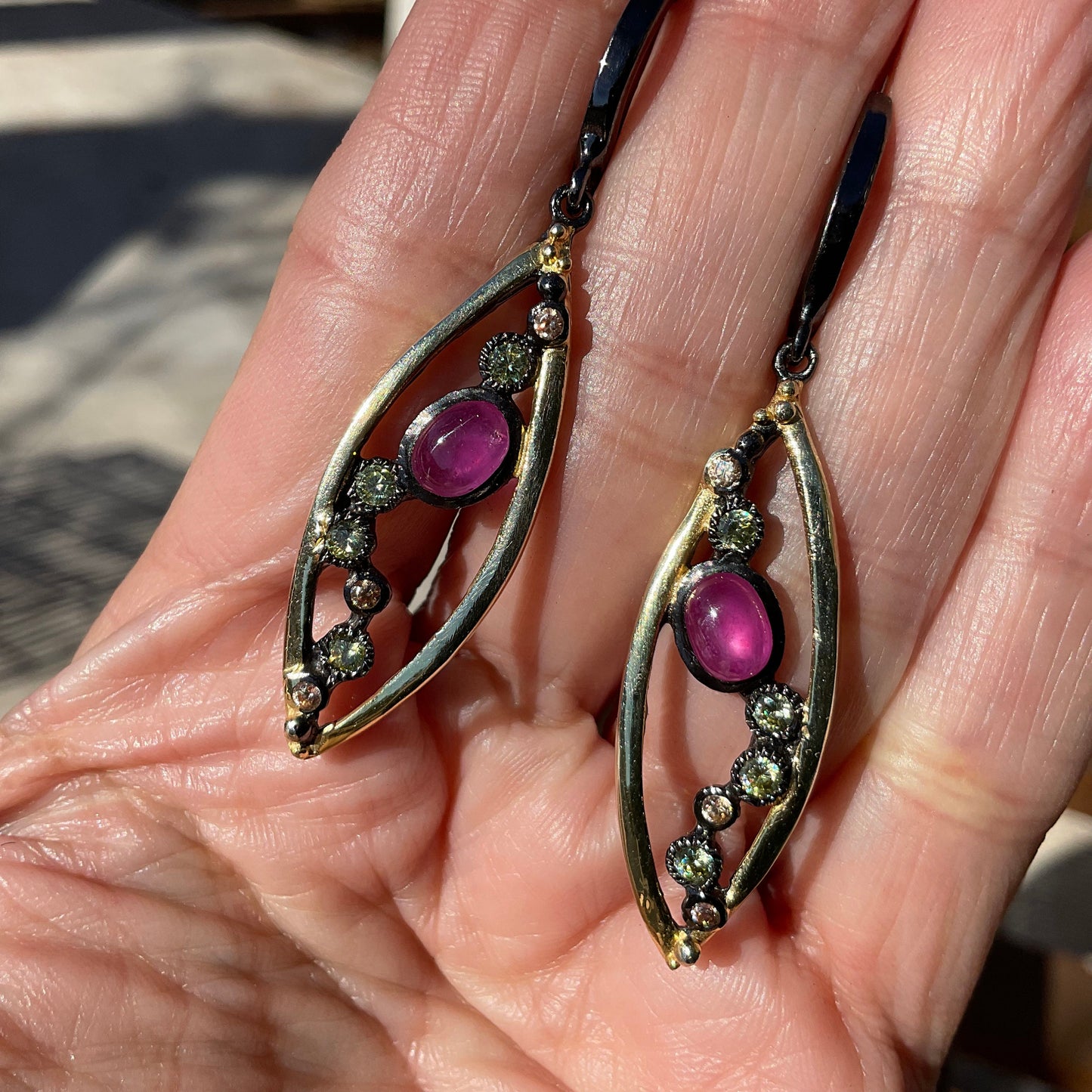 Sterling Silver red ruby dangle  Earrings