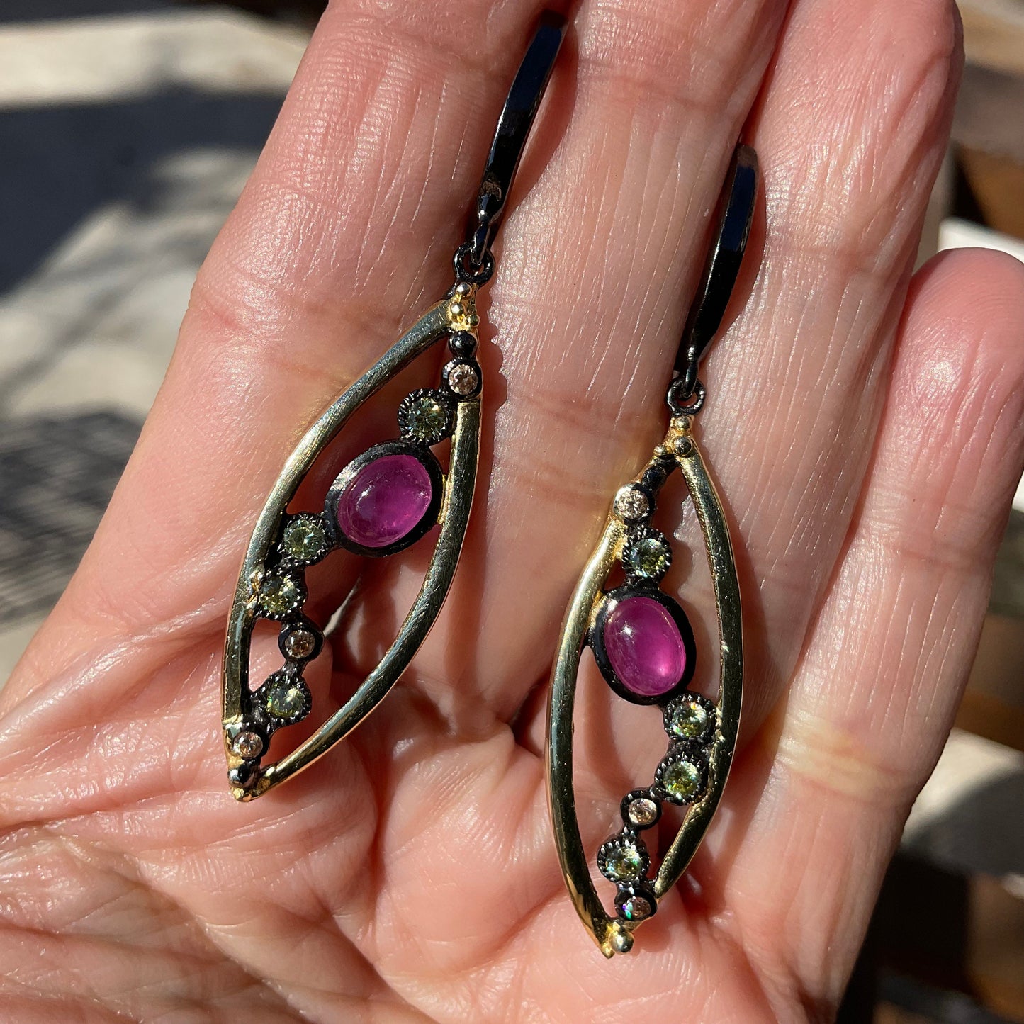 Sterling Silver red ruby dangle  Earrings