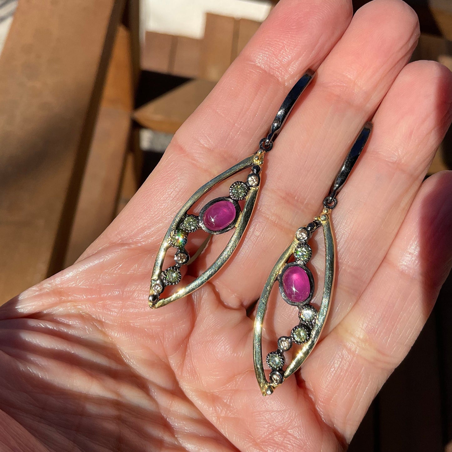 Sterling Silver red ruby dangle  Earrings