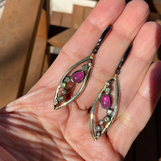 Sterling Silver red ruby dangle  Earrings