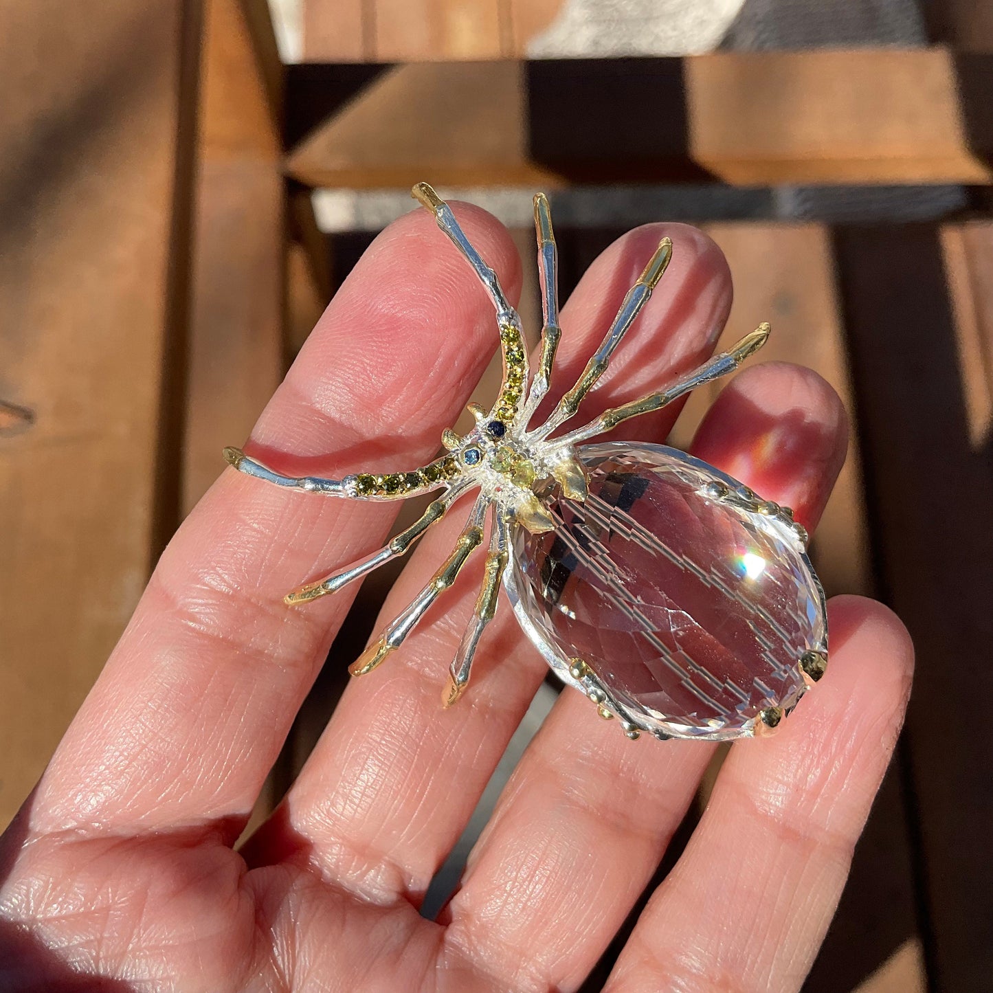Handmade Sterling Silver 65ct  Natural quartz  spider Brooch Pin