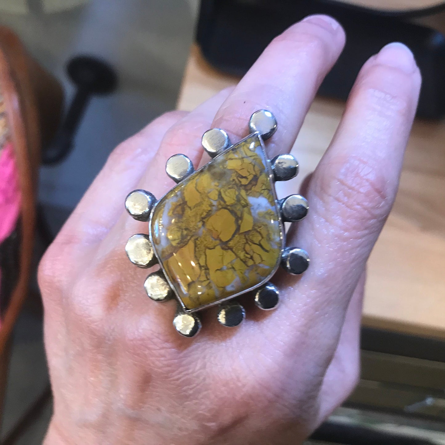 Sterling Statement designer canyon jasper ring huge adjustable cuff