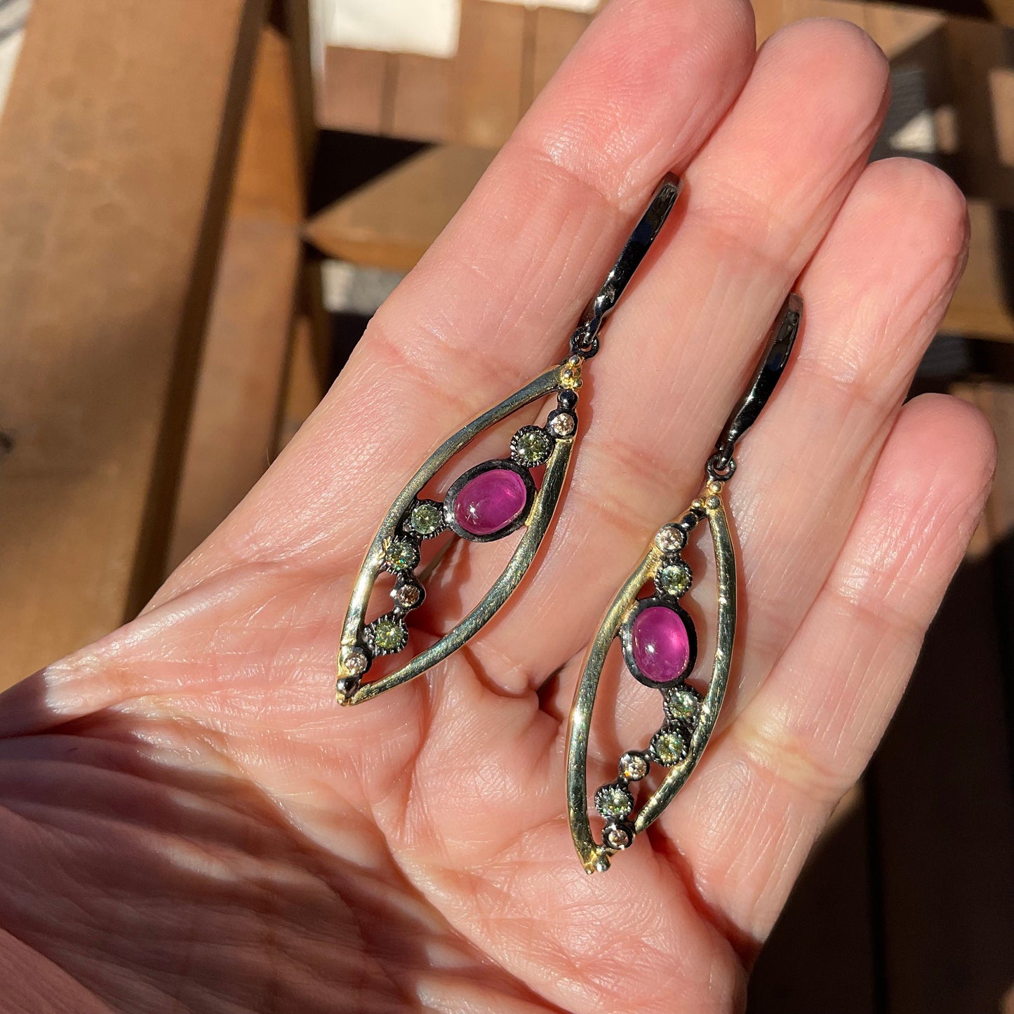 Sterling Silver red ruby dangle  Earrings