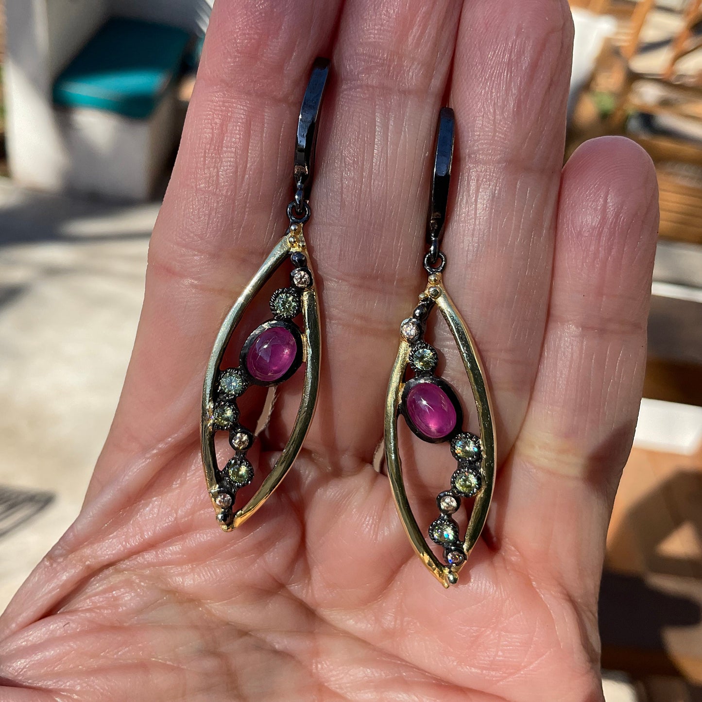 Sterling Silver red ruby dangle  Earrings