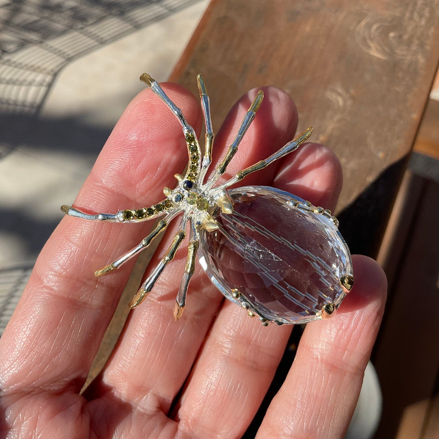 Handmade Sterling Silver 65ct  Natural quartz  spider Brooch Pin