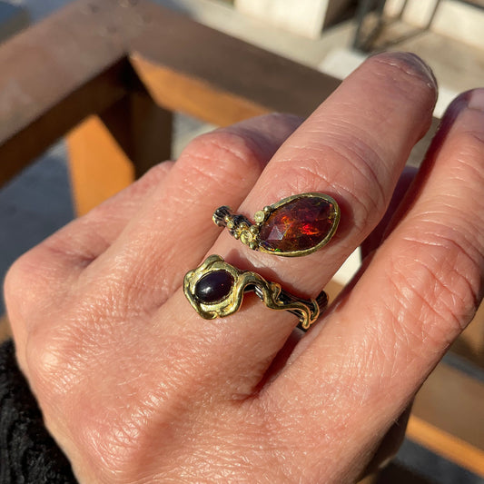 sterling silver mesmerizing natural black fire opal open ring 8 9