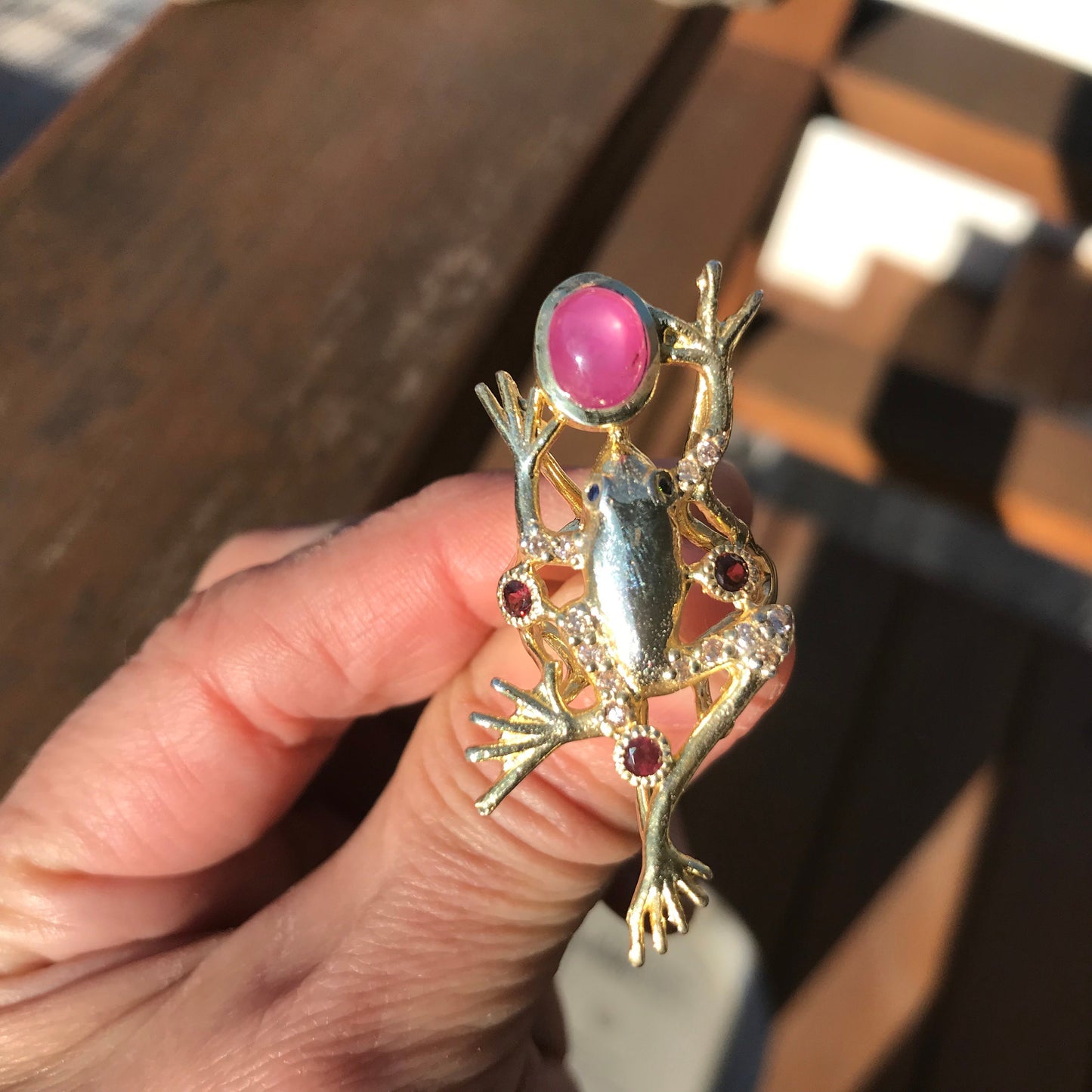 Sterling Silver ruby rhodolite gold  artwork frog Statement Ring 8