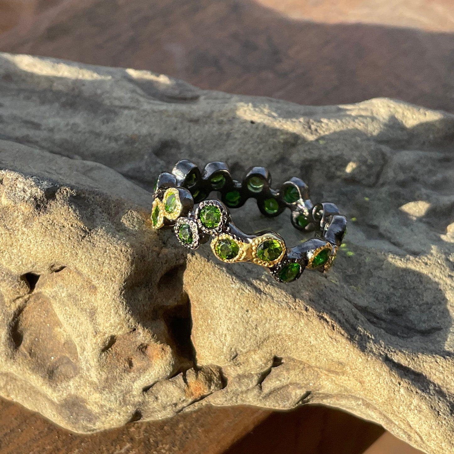 Handmade Sterling Silver chrome diopside Band ring 7