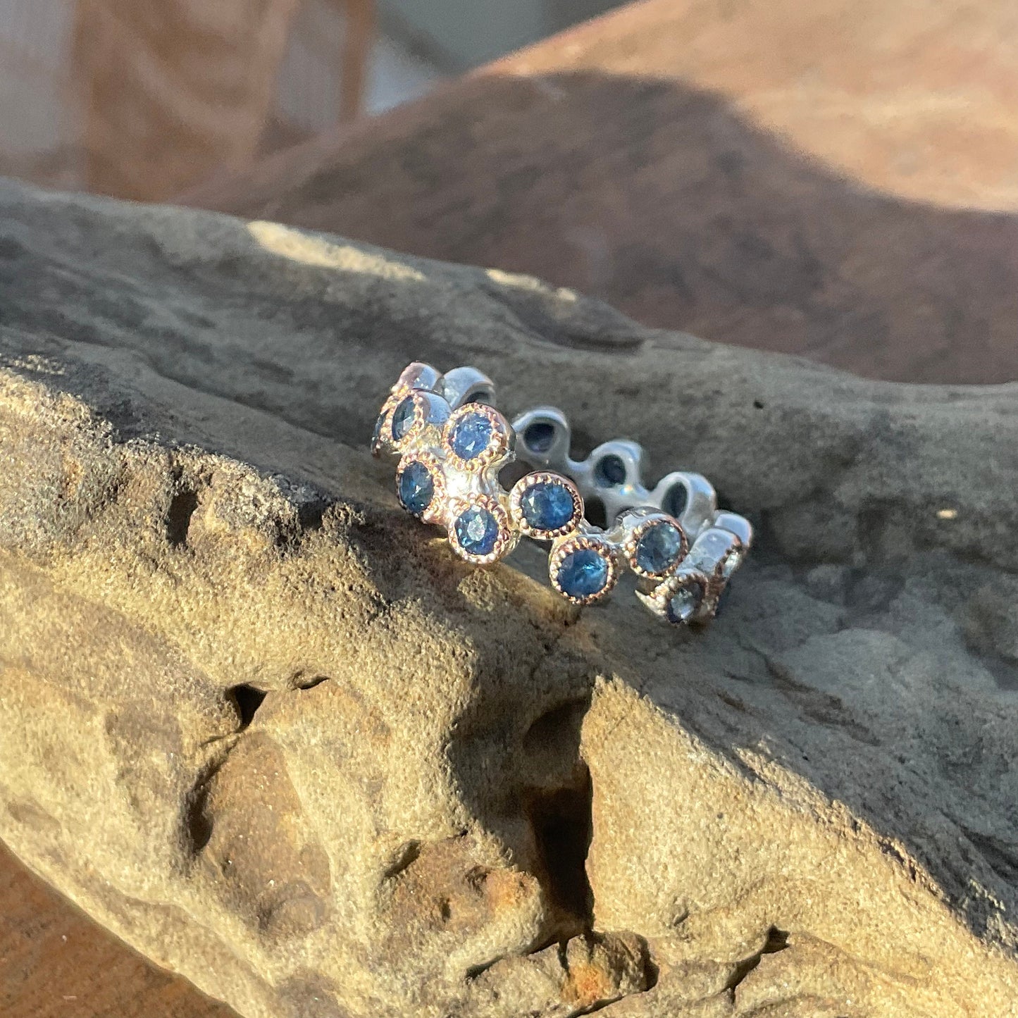 Handmade Sterling Silver blue Sapphire Band ring 6