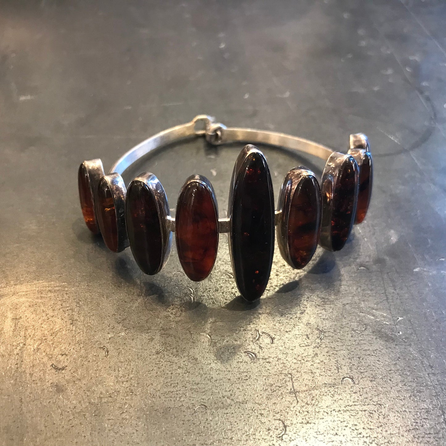 925 sterling silver abstract modernist Amber wide bracelet cuff
