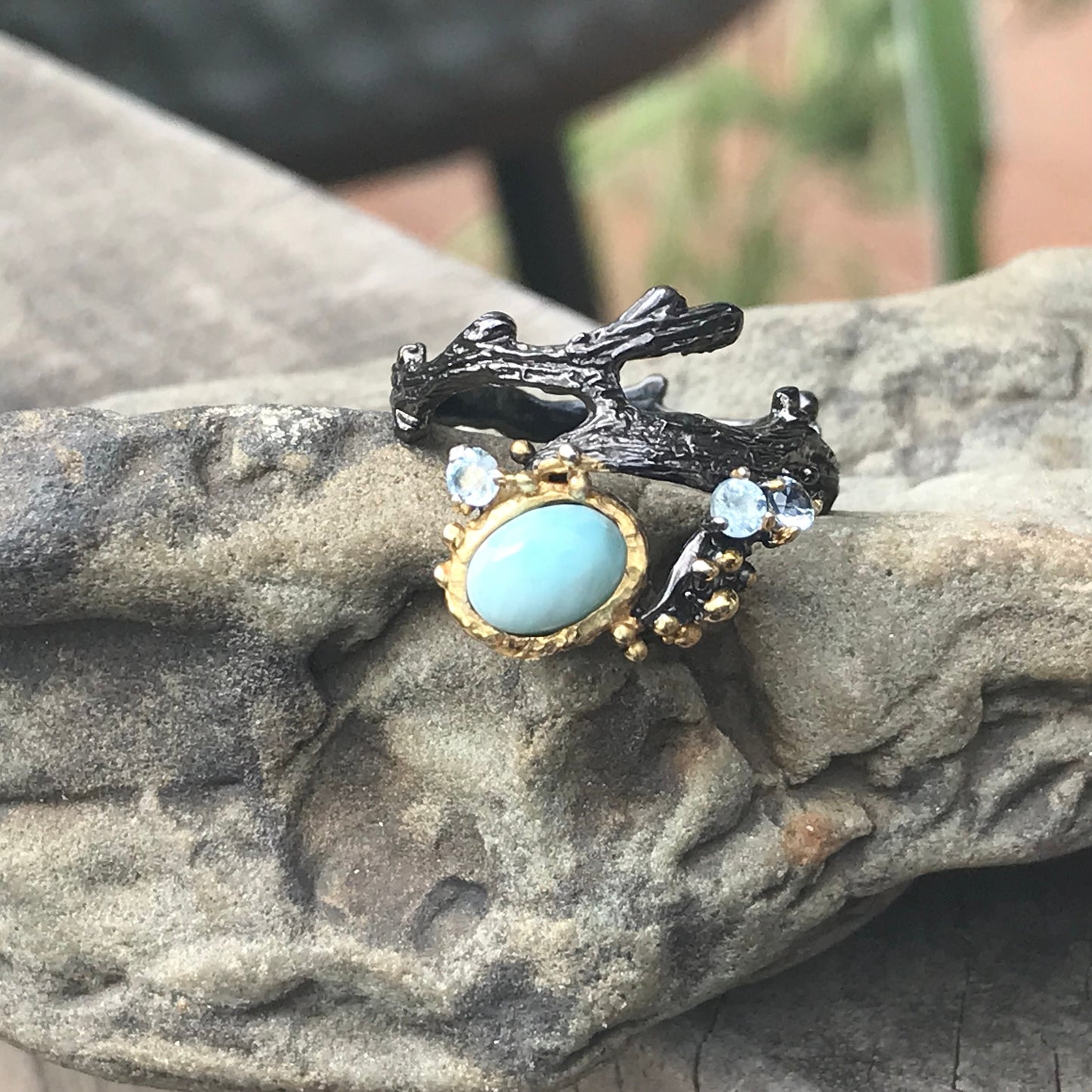 sterling silver Dominican Larimar coral reef  ring 7