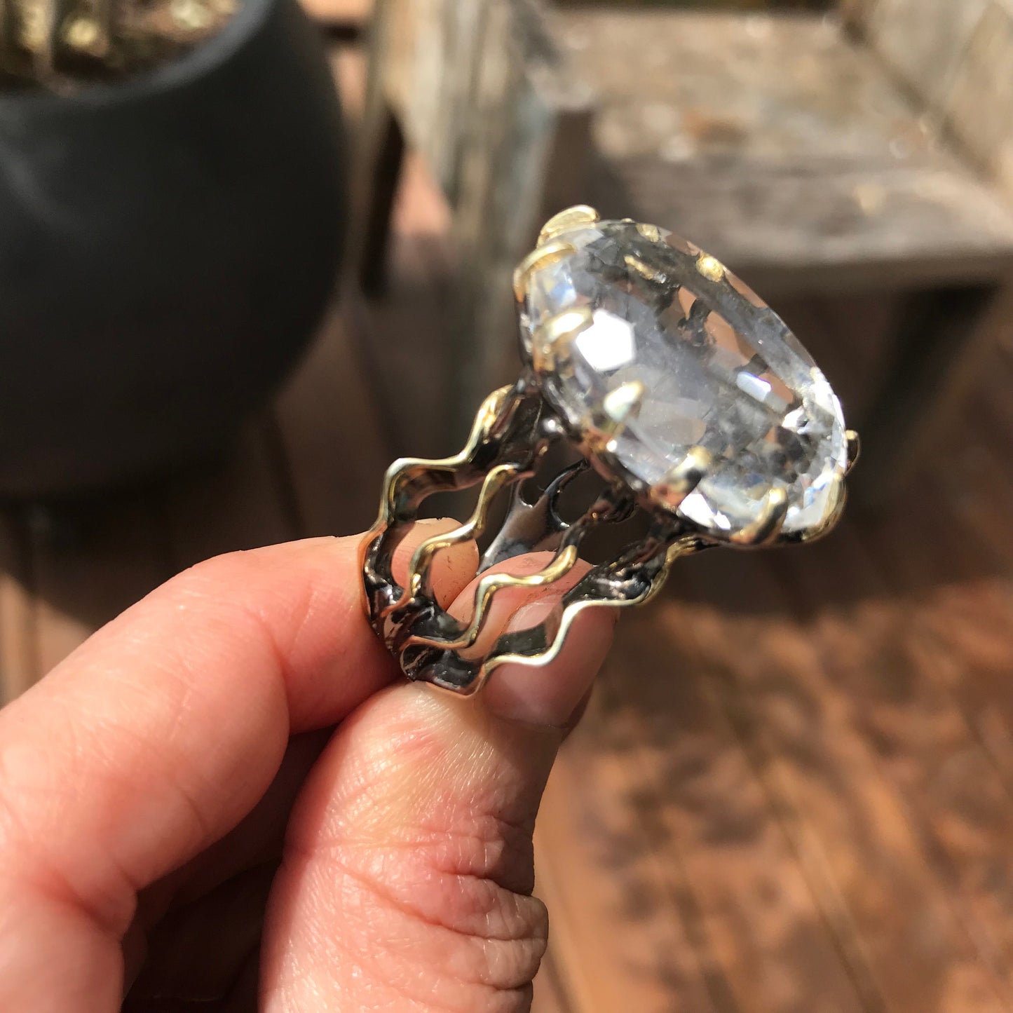 sterling silver natural quartz roots 40ct statement ring 9