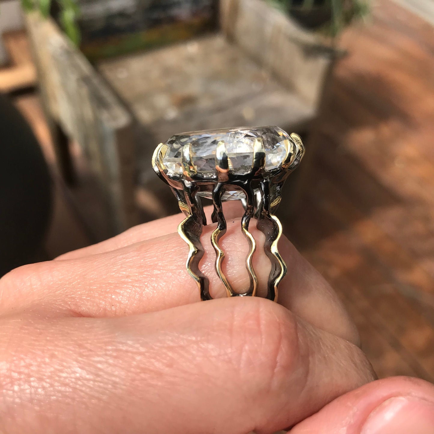 sterling silver natural quartz roots 40ct statement ring 9